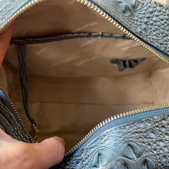 Brahmin Blue Bag + Wallet Marissa Satchel & Ady Wallet Slate Blue & Gold Leather - Picture 13 of 16